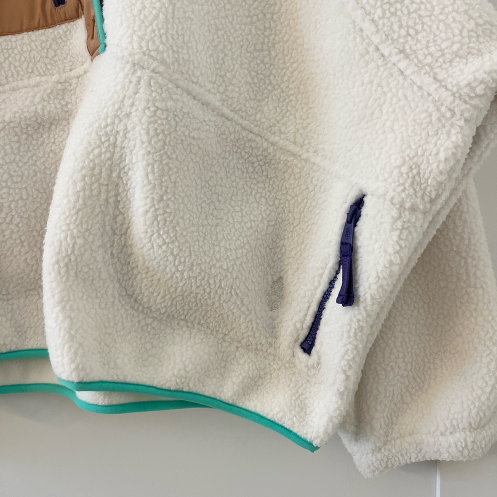 FP Movement by Free People Ivory Sherpa Pullover with Tan & Aqua Trim - Picture 6 of 8
